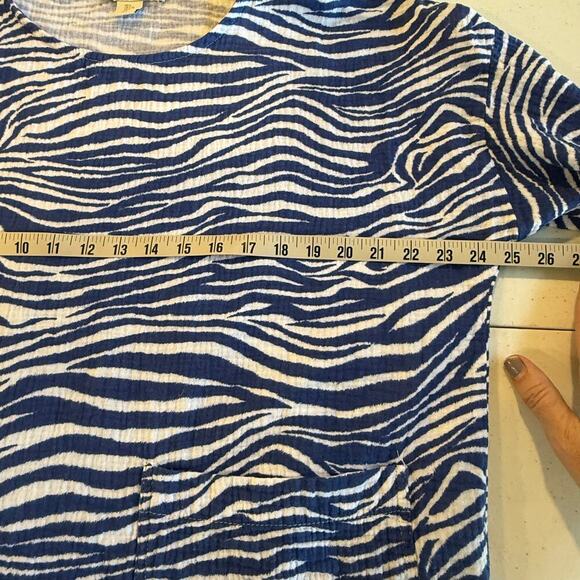 C&C California Cotton 3/4 Sleeve Blue & White Women's Top size Large - Picture 3 of 9